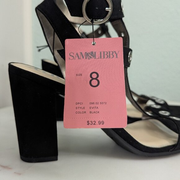 NWT Sam & Libby Evita Grommet Double Strap Chunky Heel, Size 8 - Picture 3 of 5